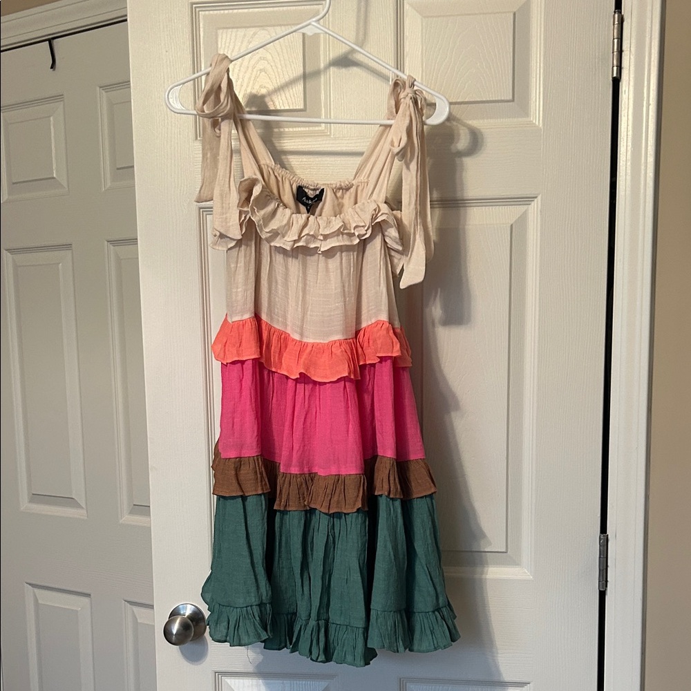 Aakaa Cream Ruffled Dress